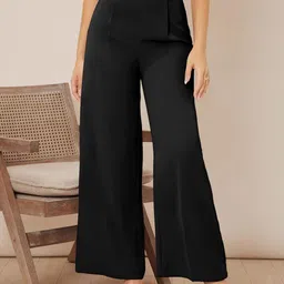 kotty Women Regular Fit Black Viscose Rayon Trousers image 3