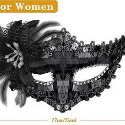 serplex Masquerade Masks for Women with Ribbon Tie Back Black Glitter Mask Set Party Mask image 3