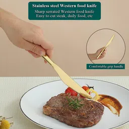 oicia Gold Dinner Knives, Breakfast Butter Knife, Table Knives, Butter Spreader knife Stainless Steel Steak Knife Set image 5