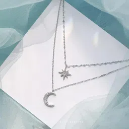 clyra fashion Silver Korean Star Moon Zircon Pendant Necklace Chain for Women & Girls Silver Zircon, Crystal, Cubic Zirconia, Diamond Silver Pendant Set-picture-28