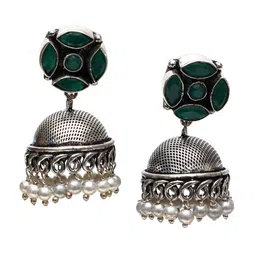 Ozanoo Silver Plated Stone Studded Oxidised Jhumkas Earrings image 3