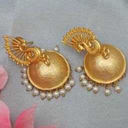 Ozanoo Gold-Plated Dome Shaped Jhumkas Earrings-image-18