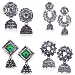 MEENAZ Pack of 4 Oxidised Silver Plated Silver Jhumkas image 2