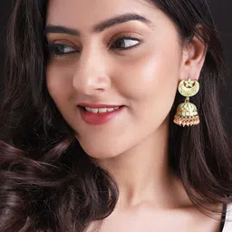 Rubans Gold-Plated & Green Contemporary Jhumkas-picture-33
