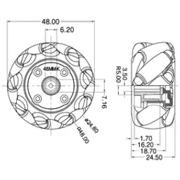 Mecanum Wheel 48mm Pair – Omnidirectional Left & Right Wheels (Yellow) image 5