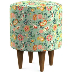 Chumbak Green & Yellow Indian Summer Printed Round French Pouffe image 3