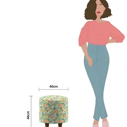 Chumbak Green & Yellow Indian Summer Printed Round French Pouffe image 2