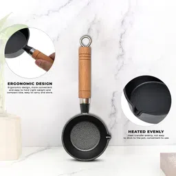 cartscolony Cast Iron Tadka Pan/Vaghar/Chounk for Frying Dal/Spices Tadka Pan 15 cm diameter with Lid 0.25 L capacity image 4