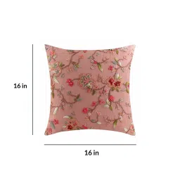 khaabka Pink Textured Cotton Linen 16 x 16 Inches Embroidered Cushion Cover image 2