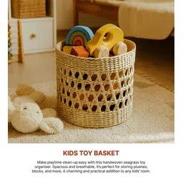 habereindia (1Pc) Beige Seagrass Handmade Storage Basket & Wardrobe Organiser image 4