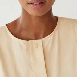 MANGO Women Off-White Solid Basic Jumpsuit with Belt image 2