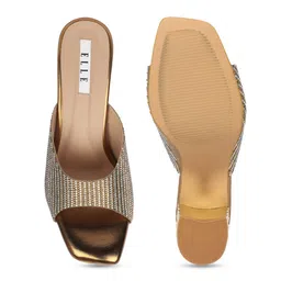 ELLE Gold-Toned Embellished Block Pumps image 3