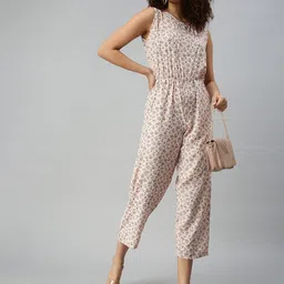 SHOWOFF Women Peach-Coloured & Black Printed Basic Jumpsuit-picture-27