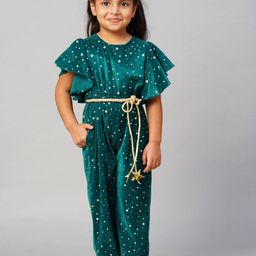 LIL DRAMA Girls Printed Waist Tie-Ups Velvet Jumpsuit-picture-7
