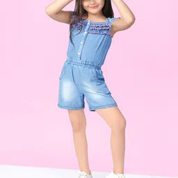 Naughty Ninos Girls Blue & Pink Solid Capri Jumpsuit-picture-25