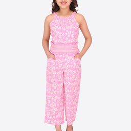 CUTECUMBER Girls Pink & White Printed Culotte Jumpsuit-picture-13