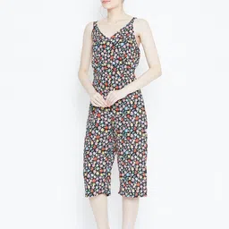 DODO & MOA Black & Blue Sleeveless Printed Capri Jumpsuit image 4