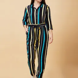 Globus Striped Shirt Collar Basic Jumpsuit image 4