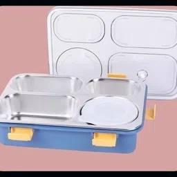 vrjk Tiffin Box,Stainless Steel Airtight 4 Compartment Lunch Box, Spoon & Fork J55 4 Containers Lunch Box image 1