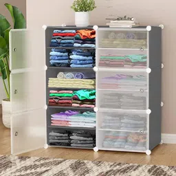 veneersmit Plastic Cloth Almari Wardrobe 6-Door 12-Shelf Plastic Collapsible Wardrobe PC Collapsible Wardrobe-picture-10