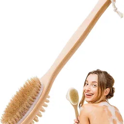 2 in 1 Shower Brush with Long Handle, Soft Natural Bristles, Gentle Exfoliation-image-63