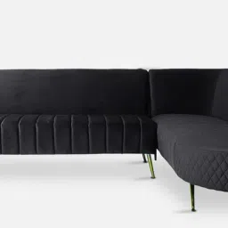 casacraft from pepperfry Valencia Velvet LHS Sectional Sofa (3+ Lounger) in Charcoal Grey Colour image 1