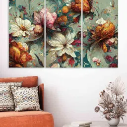 random Beautiful Flowers Multicolour Canvas (Set of 3) Art Panels image 1