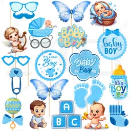 zyozi Baby Shower Props for Baby Boy,PhotoBooth Props for Mom to Be Shoot (Pack of 20) Photo Booth Board-picture-16