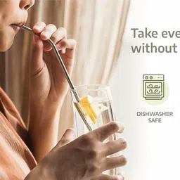 alcraft sells (Pack of 5) Reusable Stainless Steel Straw with Cleaning Brush-Metal Straws Drinking Juice Glass Set Water/Juice Glass image 4