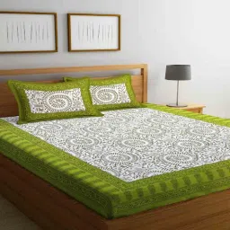 uniqchoice Green Traditional 120 TC 100% Cotton Queen Bedsheet With 2 Pillow Covers-picture-11