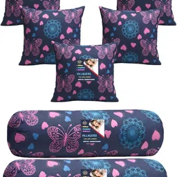 villagers Microfibre Bolster Pack of 7 Geometric 5 Cushion & 2 Bolster Set - Butterfly Print-picture-32