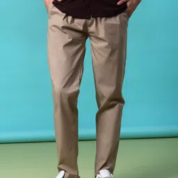 v-mart Men Slim Fit Beige Cotton Blend Trousers-picture-11