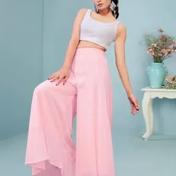 uniqvibs Women Flared Pink Georgette Trousers-picture-38