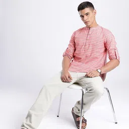 anouk rustic Men Striped Cotton Blend Straight Kurta image 2