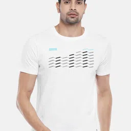 Ajile by Pantaloons Men White Printed Slim Fit Running Cotton T-shirt image 1