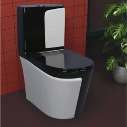 solano Premium Quality C021 Premium Quality Shining Black commode with Steel Grey Finish and Round Western Commode image 3