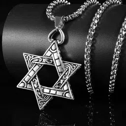 craftwell Hexagonal Star Pendant Necklace for Men and Women Silver Stainless Steel-picture-27