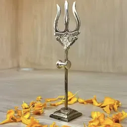 amishi blissful decor 4 inch Brass Trishul, Shivshool, Trimukh, Tridhar, Shool, Shivshool, Trident Decorative Showpiece - 10 cm-picture-26