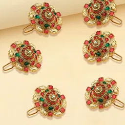 OOMPH Set Of 6 Gold-Plated Stone Studded Bun Pin-picture-26