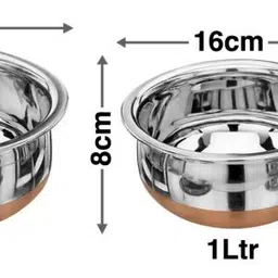 nirvika Stainless Steel Serving Bowl Copper Urli/Handi Set/tapeli/Cookware Set of 5 Pcs Bowl Serving Set image 4