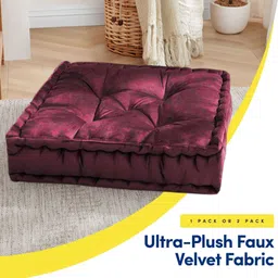 maatrikaa Vetiver Roots Floor Cushion Pack of 1 Solid Square Velvet Soft Padded Seat Pillow for Living Room,Bedroom,Office(18x18 Inch) image 5