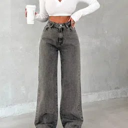 glossia Women Relaxed Fit High Rise Grey Jeans-picture-11