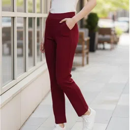 blacktail Women Regular Fit Maroon Polyester Trousers-picture-10