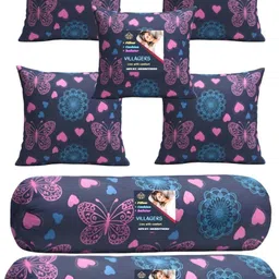 villagers Microfibre Bolster Pack of 7 Geometric 5 Cushion & 2 Bolster Set - Butterfly Print-picture-48
