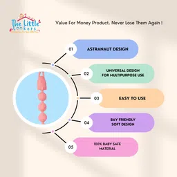 the little lookers Silicone Pacifier Chain Clip for Baby, One Piece Pacifier Clips Without Soother image 3