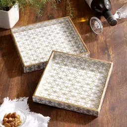 Set of 2 Square Decorative Serving Tray for Diwali & Festive Gifts Tray-image-2