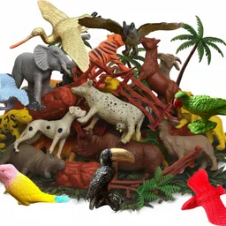 altoys 18 pcs Jungle Animals & Birds Set Toys for Kids – with fence, stones, trees-picture-33