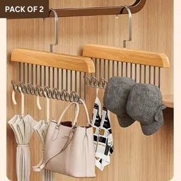 pelbart 2 Pcs Multipurpose Hanger Organizer – Wooden Closet Rack Wooden Scarf Pack of 2 Hangers For Scarf-picture-13