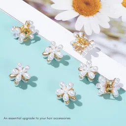 jiyancreation 10pcs Mini Pearl Claw Clip,Daisy Flower, Sweet Artificial Bangs Clips Decorative Ghungroo Bells image 5