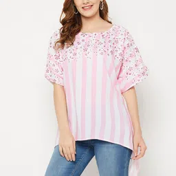 Ruhaans Women Pink & White Printed Rayon Tunic-image-9